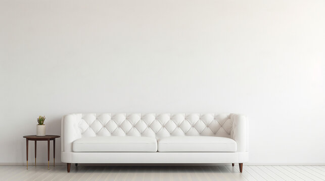 white tufted sofa couch mid century modern living room