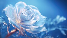 Winter's Chill Magical Frozen Ice Blue Rose Flower - Generative AI