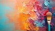 © kichigin19 - bright multicolored creative background, one brush with paint on the background of a multicolored spectrum canvas, the idea of creativity banner