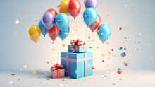 Celebrating Of 4th Years Birthday With Colorful Balloons And Gift Box 3d Illustration