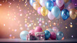 glow greeting card with different balloons holiday