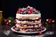 Christmas layered cake with berries and cream