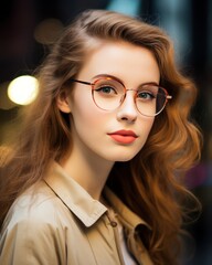 Fototapete - Caucasian girl with long hair wearing eyeglasses.