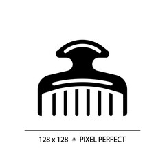 Sticker - 2D pixel perfect hair comb glyph style icon, isolated vector, haircare simple black silhouette illustration.