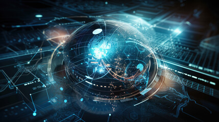 Poster - Globe and high tech background. image double exposure
