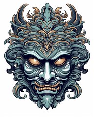 Wall Mural - Scary monster mask design isolated on plain background