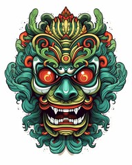 Wall Mural - Scary monster mask design isolated on plain background