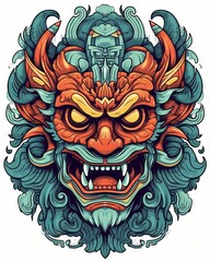 Wall Mural - Scary monster mask design isolated on plain background