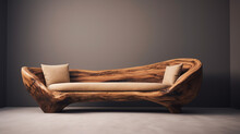 Simple Handmade Unique Rustic Design Sofa Made From Solid Wood On Black Background