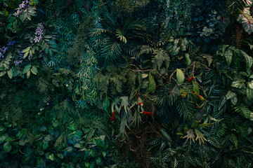 Wall Mural - Full frame of nature green background, tropical leaf banner or floral jungle pattern concept.