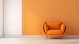 Fototapeta  - orange velvet loveseat sofa or snuggle chair in empty room