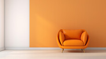 Orange Velvet Loveseat Sofa Or Snuggle Chair In Empty Room