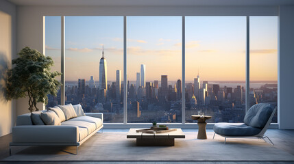 Wall Mural - interior design minimalist apartment with new york city view