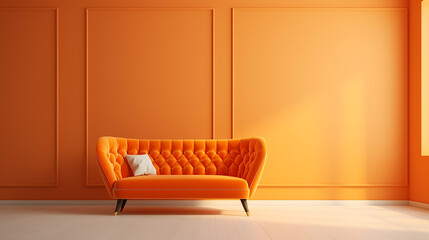 Wall Mural - orange velvet loveseat sofa or snuggle chair in empty room