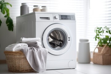Poster - The interior of the bath with a washing machine.