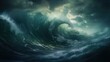 A metaphorical stormy sea, waves crashing and swirling, symbolizing the emotional turbulence within