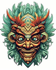 Wall Mural - Brightly colored scary monster mask isolated on plain background