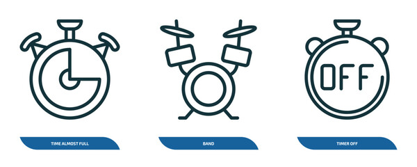 Poster - set of 3 linear icons from ultimate glyphicons concept. outline icons such as time almost full, band, timer off vector