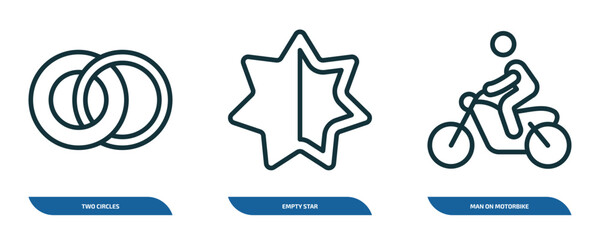 Poster - set of 3 linear icons from ultimate glyphicons concept. outline icons such as two circles, empty star, man on motorbike vector