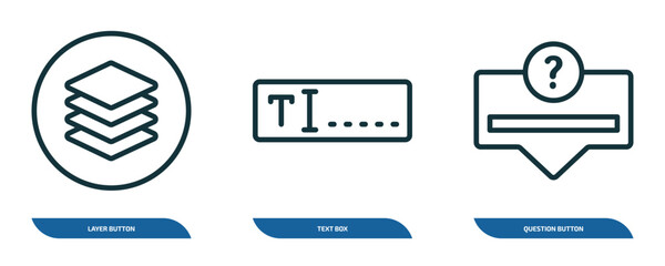 Poster - set of 3 linear icons from user interface concept. outline icons such as layer button, text box, question button vector