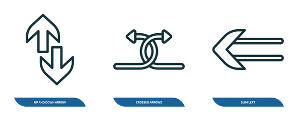 Poster - set of 3 linear icons from user interface concept. outline icons such as up and down arrow, crossed arrows, slim left vector