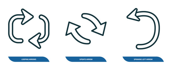 Poster - set of 3 linear icons from user interface concept. outline icons such as looping arrows, update arrow, spinning left arrow vector