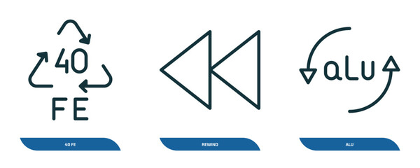Poster - set of 3 linear icons from user interface concept. outline icons such as 40 fe, rewind, alu vector