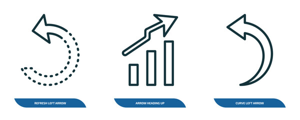 Poster - set of 3 linear icons from user interface concept. outline icons such as refresh left arrow, arrow heading up, curve left arrow vector