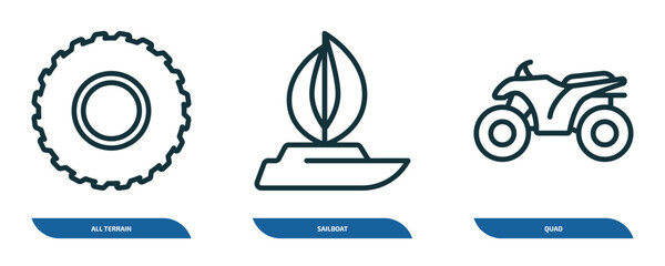 Poster - set of 3 linear icons from transportation concept. outline icons such as all terrain, sailboat, quad
