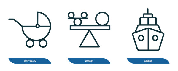 Poster - set of 3 linear icons from transport collection. concept. outline icons such as baby trolley, stabil