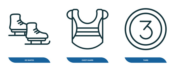 Poster - set of 3 linear icons from sports concept. outline icons such as ice skates, chest guard, third vector