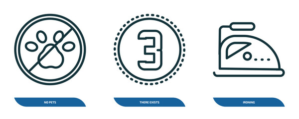 Poster - set of 3 linear icons from signs concept. outline icons such as no pets, there exists, ironing vector