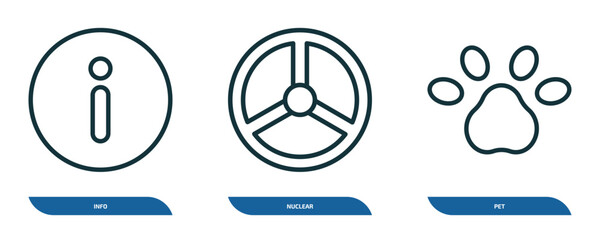 Poster - set of 3 linear icons from signs concept. outline icons such as info, nuclear, pet vector