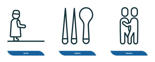 Poster - set of 3 linear icons from people concept. outline icons such as qiyam, korean, snuggle vector
