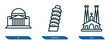 © Farahim - set of 3 linear icons from monuments concept. outline icons such as bay, tower of pisa, spain vector