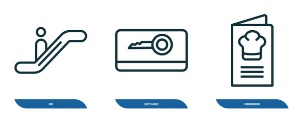 Poster - set of 3 linear icons from hotel and restaurant concept. outline icons such as or, key card, cookbook vector
