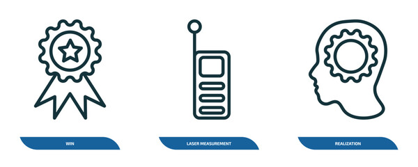 Poster - set of 3 linear icons from general concept. outline icons such as win, laser measurement, realization vector