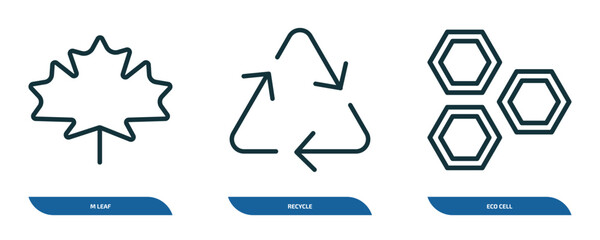 Poster - set of 3 linear icons from ecology concept. outline icons such as m leaf, recycle, eco cell vector
