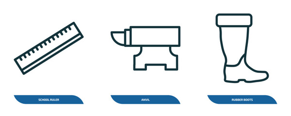 Poster - set of 3 linear icons from construction tools concept. outline icons such as school ruler, anvil, ru