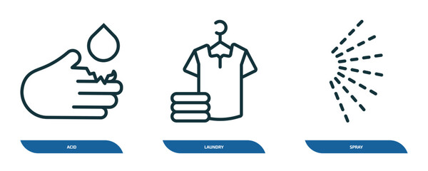Poster - set of 3 linear icons from cleaning concept. outline icons such as acid, laundry, spray vector