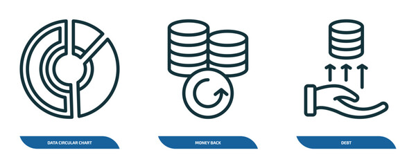 Poster - set of 3 linear icons from business and analytics concept. outline icons such as data circular chart