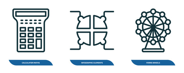 Poster - set of 3 linear icons from business concept. outline icons such as calculator maths tool, infographi