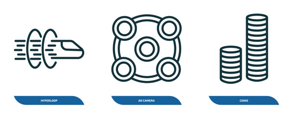 Poster - set of 3 linear icons from artificial intellegence concept. outline icons such as hyperloop, ar came