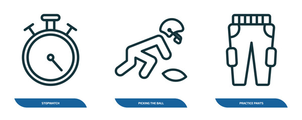 Poster - set of 3 linear icons from american football concept. outline icons such as stopwatch, picking the b
