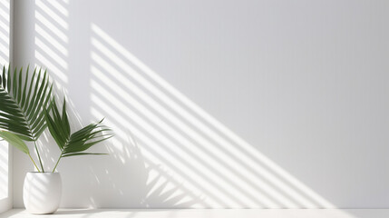 Poster - white interior with a window and plants. Generative Ai