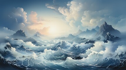 Wall Mural - Wonderful watercolors of the ocean in a big storm