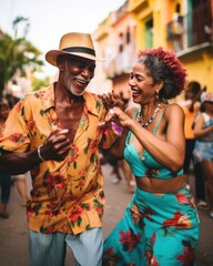 Canvas Print - elderly dancing couple in Cuba.