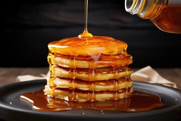 Wall Mural - stack of freshly made pancakes with syrup drizzle