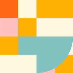 Poster - Simple geometric seamless pattern. Modern abstract background with circle, semi circle, square, rectangle stripe shapes in pastel colors.