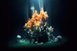 illuminated hydrothermal vent in the darkness of the ocean